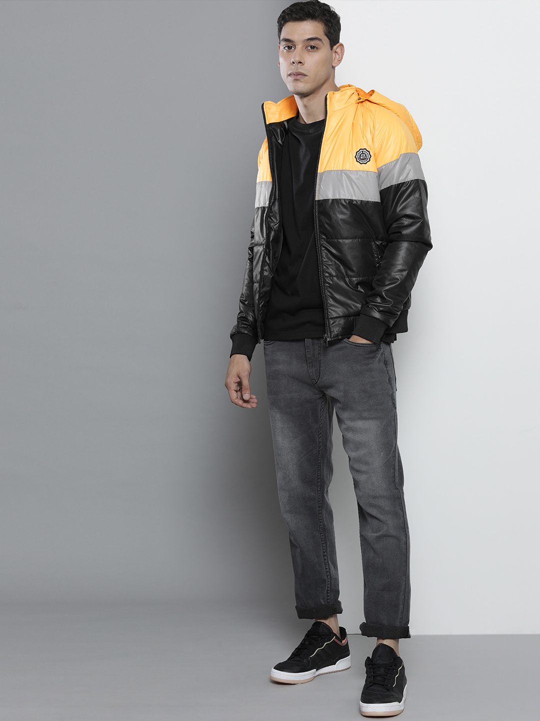 The Indian Garage Co Men Slim Fit Biker Jacket with Detachable Hood