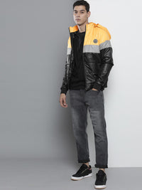 The Indian Garage Co Men Slim Fit Biker Jacket with Detachable Hood