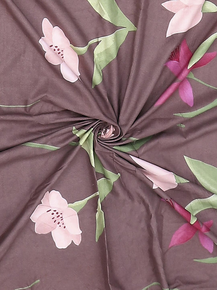 Monte Carlo Edmond Pink & Green Floral Printed 144 TC King Bedsheet Set 2.70 m x 2.70 m