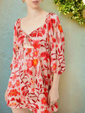 DressBerry Kawaii Chic Floral Printed Cut-Out A-Line Mini Dress