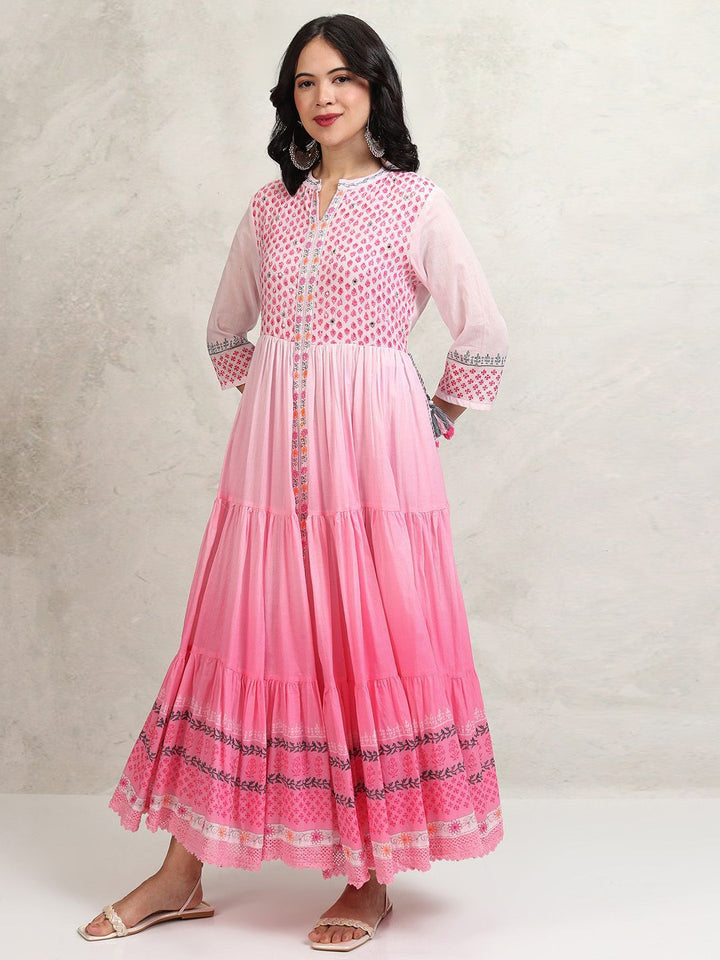 Vishudh Embroidered Ombre Tiered Maxi Ethnic Dress