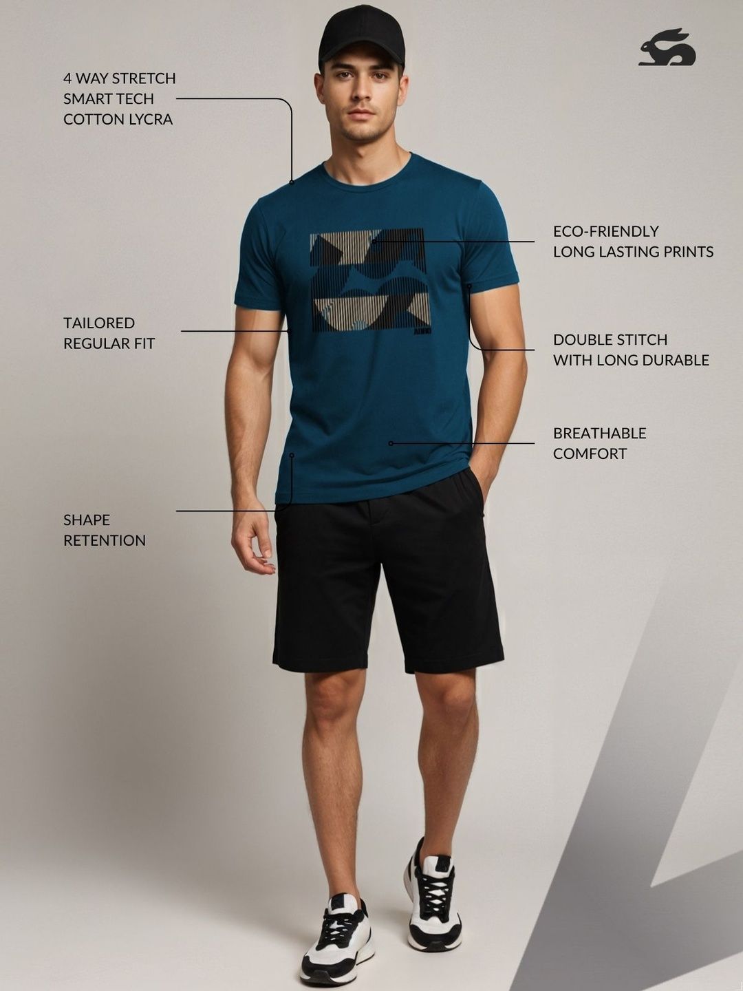 ADRO Geometric Printed Round Neck Skin-Friendly Regular Fit T-shirt