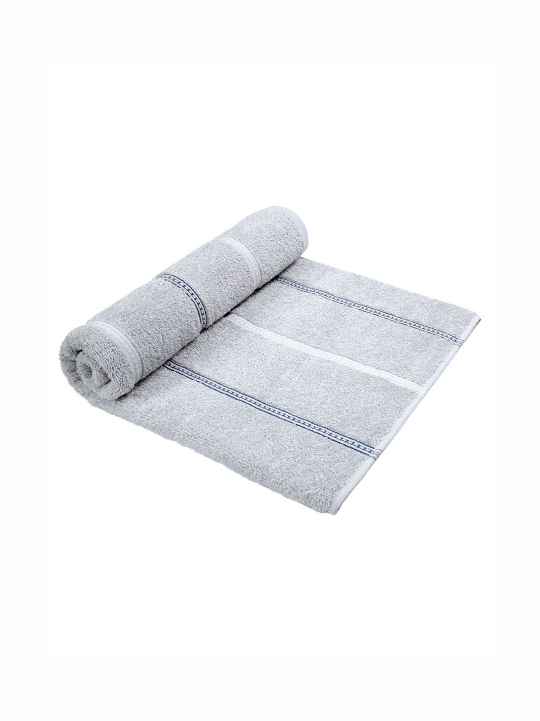 MYTRIDENT Grey & White Striped Cotton 450 GSM Bath Towel