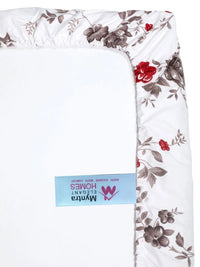 Myntra Elegant Homes White & Red Floral 300 TC Single Bedsheet with 1 Pillow Covers