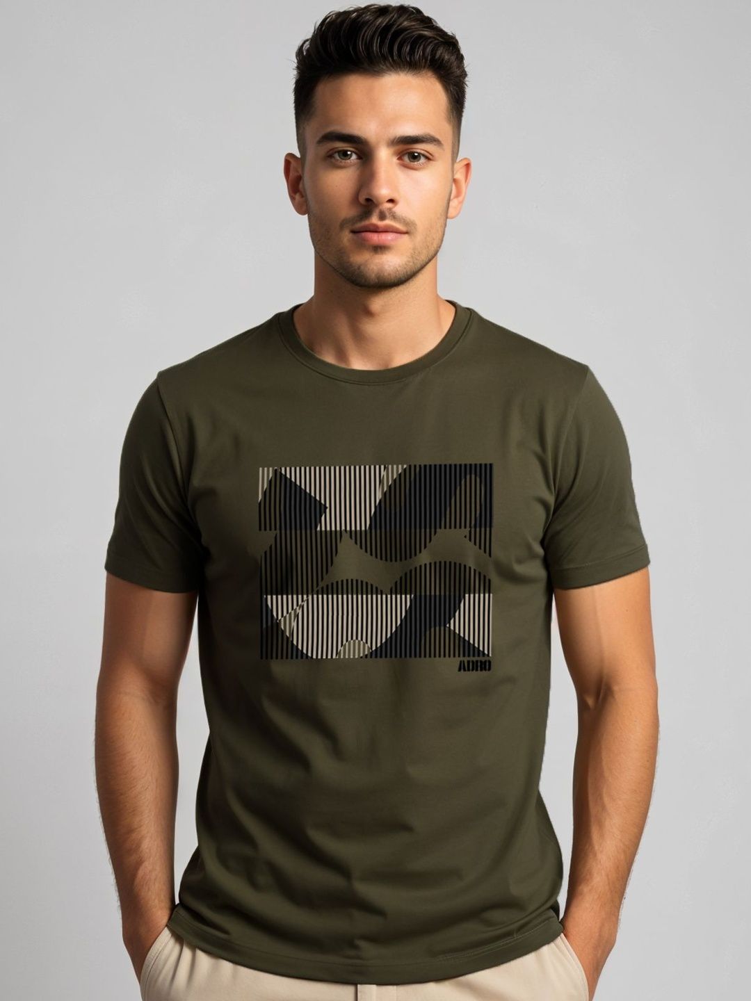 ADRO Abstract Printed Short Sleeves Cotton Regular Fit T-shirt