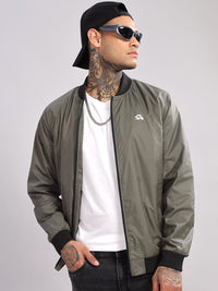 ADRO Men Stand Collar Solid Casual Bomber Jacket