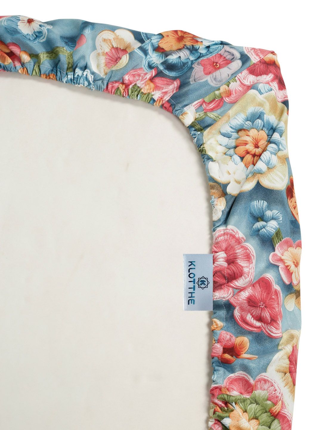 KLOTTHE Biru & Merah Bercetak Bunga Dilengkapi Cadar 7D Single 300TC Dengan Sarung Bantal