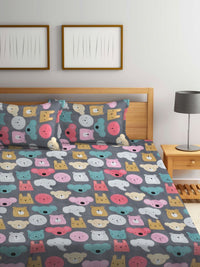 Myntra Elegant Homes Bercetak Kelabu & Merah Jambu Set Cadar King 300 TC 2.50 m x 2.20 m