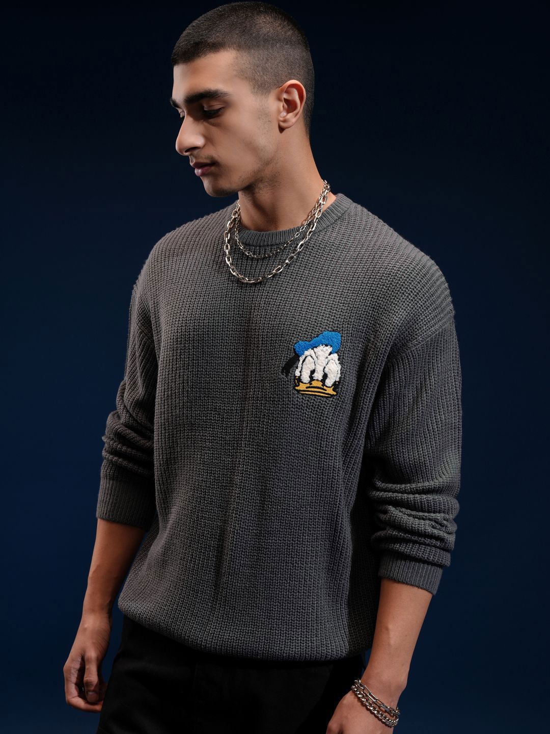 HIGHLANDER Disney Donald Duck Men Cable Knit Printed Pullover