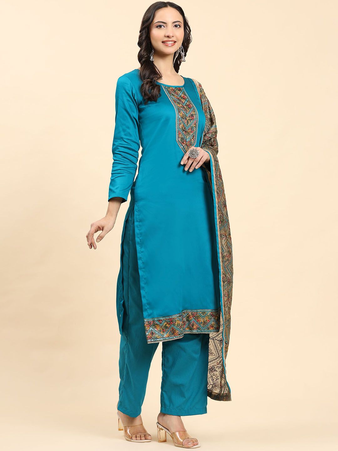 Mamicha Women Yoke Design Regular Pure Cotton Kurta with Palazzos & With Dupatta