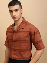 Highlander Men Chenille Yarn Dobby Textured Cuabn Collar Relaxed Shirt