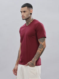 ADRO Men Solid V-Neck Cotton T-shirt