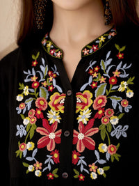 Anouk Floral Embroidered Mandarin Collar Thread Work Short Kurti