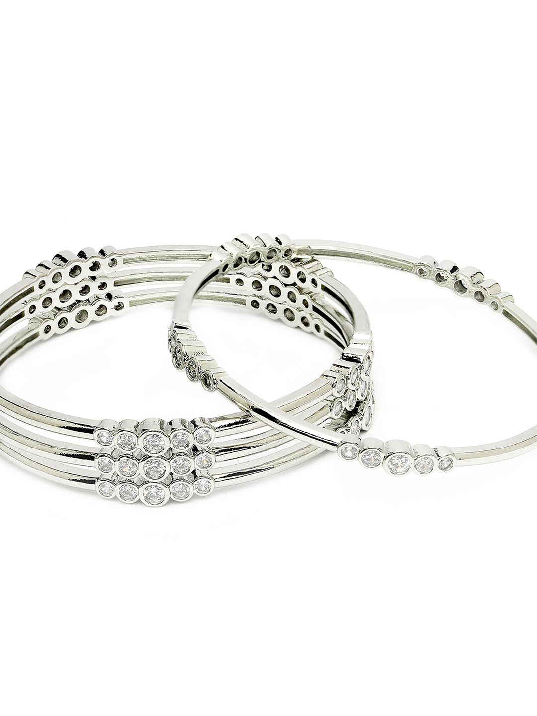 KARATCART Set Of 4 Silver-Plated AD-Studded Bangles