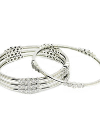 KARATCART Set Of 4 Silver-Plated AD-Studded Bangles