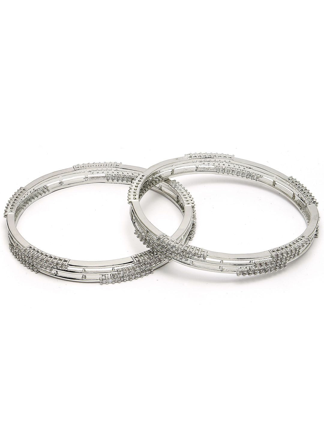 KARATCART Set Of 2 Sliver Plated CZ Studded Bangles