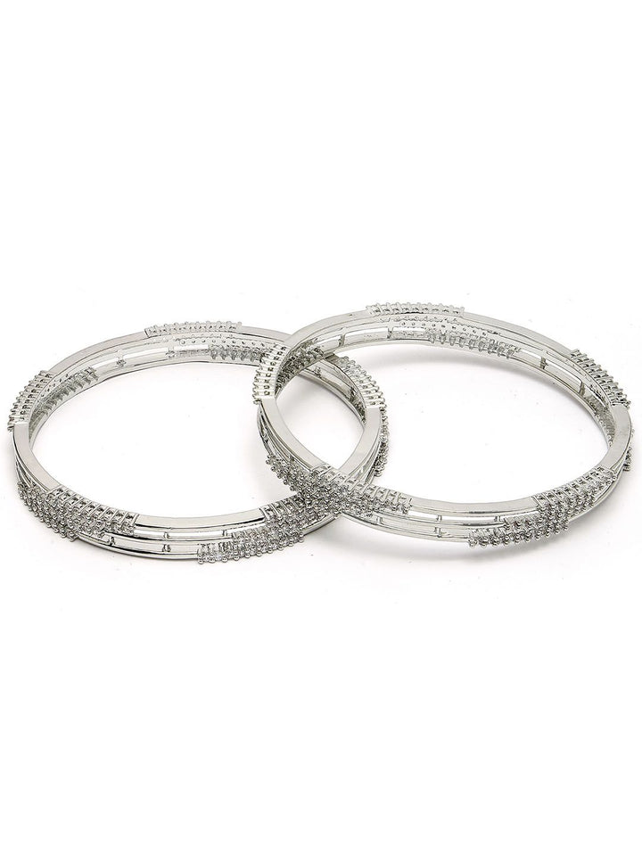 KARATCART Set Of 2 Sliver Plated CZ Studded Bangles