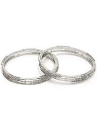 KARATCART Set Of 2 Sliver Plated CZ Studded Bangles
