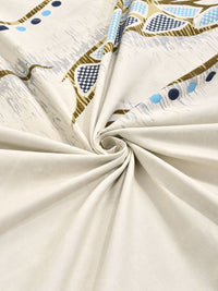 KLOTTHE Cream Color & Blue Printed 300 TC Double Bedsheet & 2 Pillow Covers-2.5 m x 2.25 m