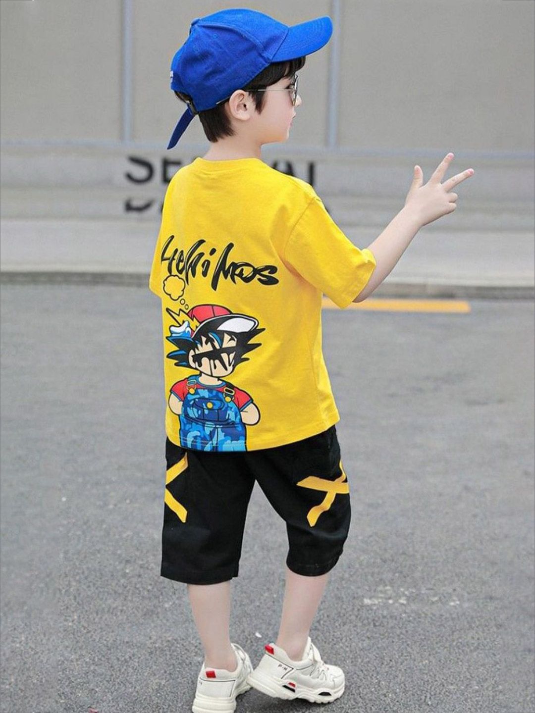 YK Boys Printed Round Neck Pure Cotton T-Shirt With Shorts