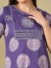 Mamicha Women Ethnic Motifs Printed Regular Mirror Work Pure Cotton Kurta with Trousers & With Dupatta