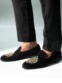 MONKSTORY Maharaja Zardosi Embroidered Slip-Ons - Black