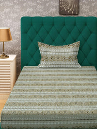 KLOTTHE Green Floral Cotton Single Bedsheets
