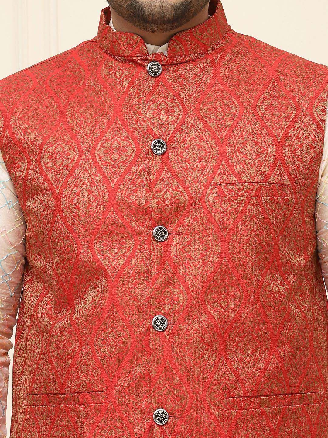 SOJANYA PLUS Lelaki Plus Size Printed Mandarin Collar Nehru Jaket