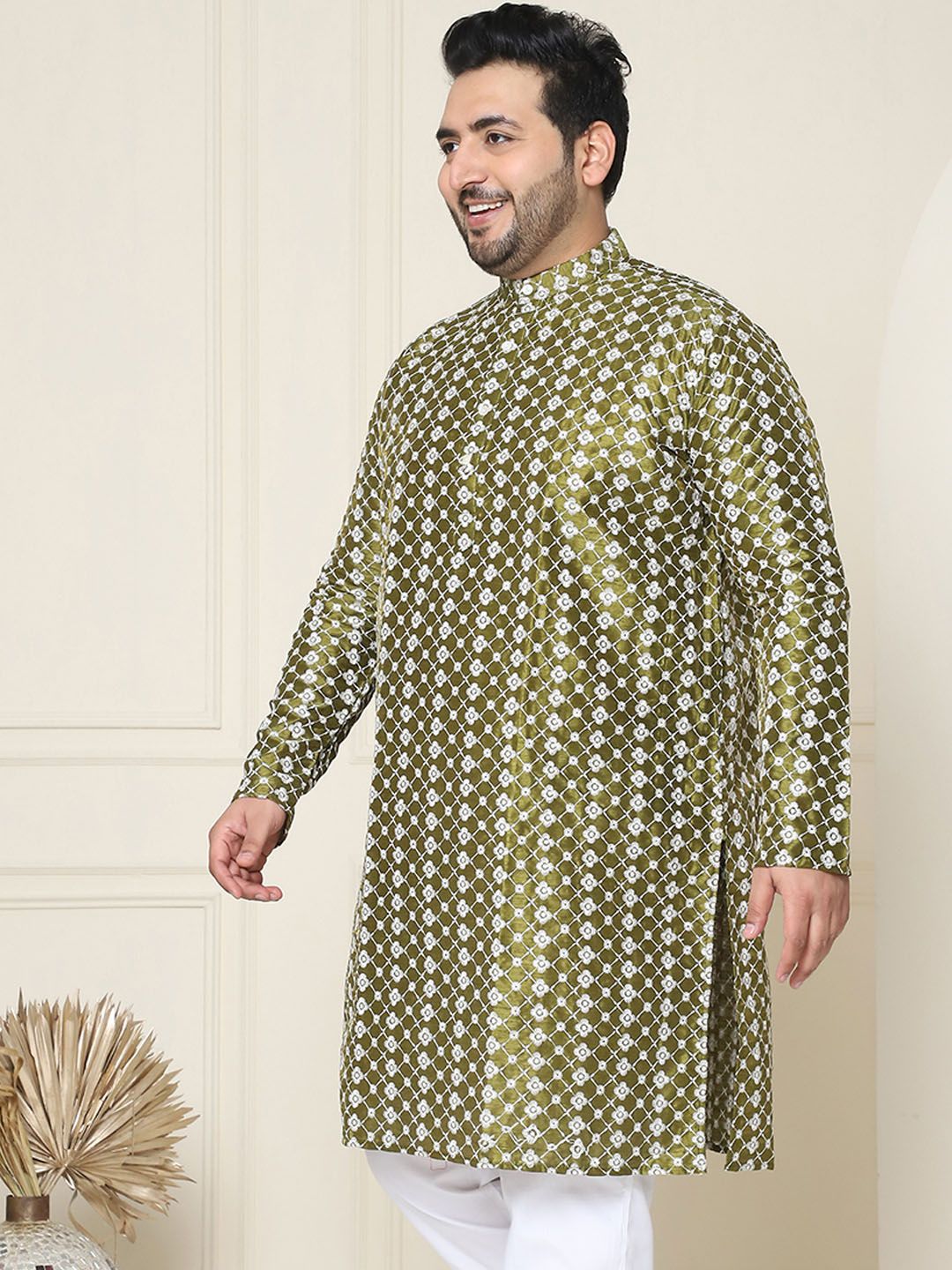 SOJANYA PLUS Kurta Lurus Kolar Mandarin Sulam Bunga