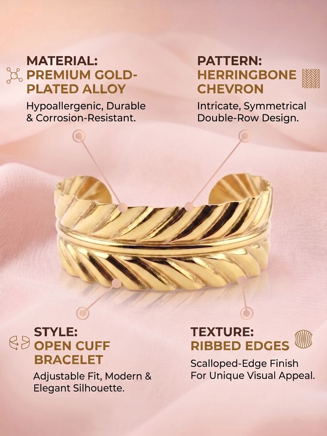 VOGUE PANASH Women Brass Gold-Plated Cuff Bracelet