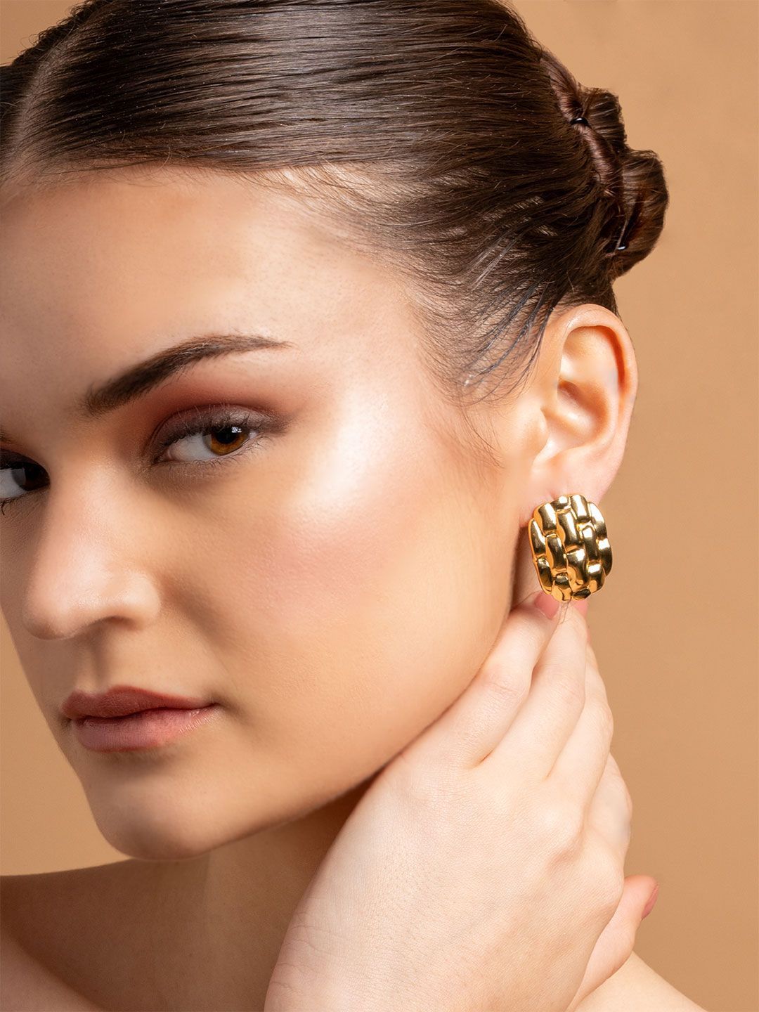 VOGUE PANASH Keluli Tahan Karat Saduran Emas Kontemporari Teroksida Stud