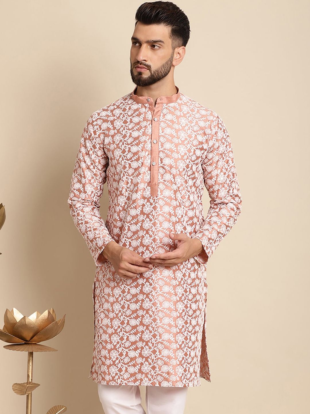 Kerja Benang Sulam Bunga Anouk Kurta Kolar Mandarin