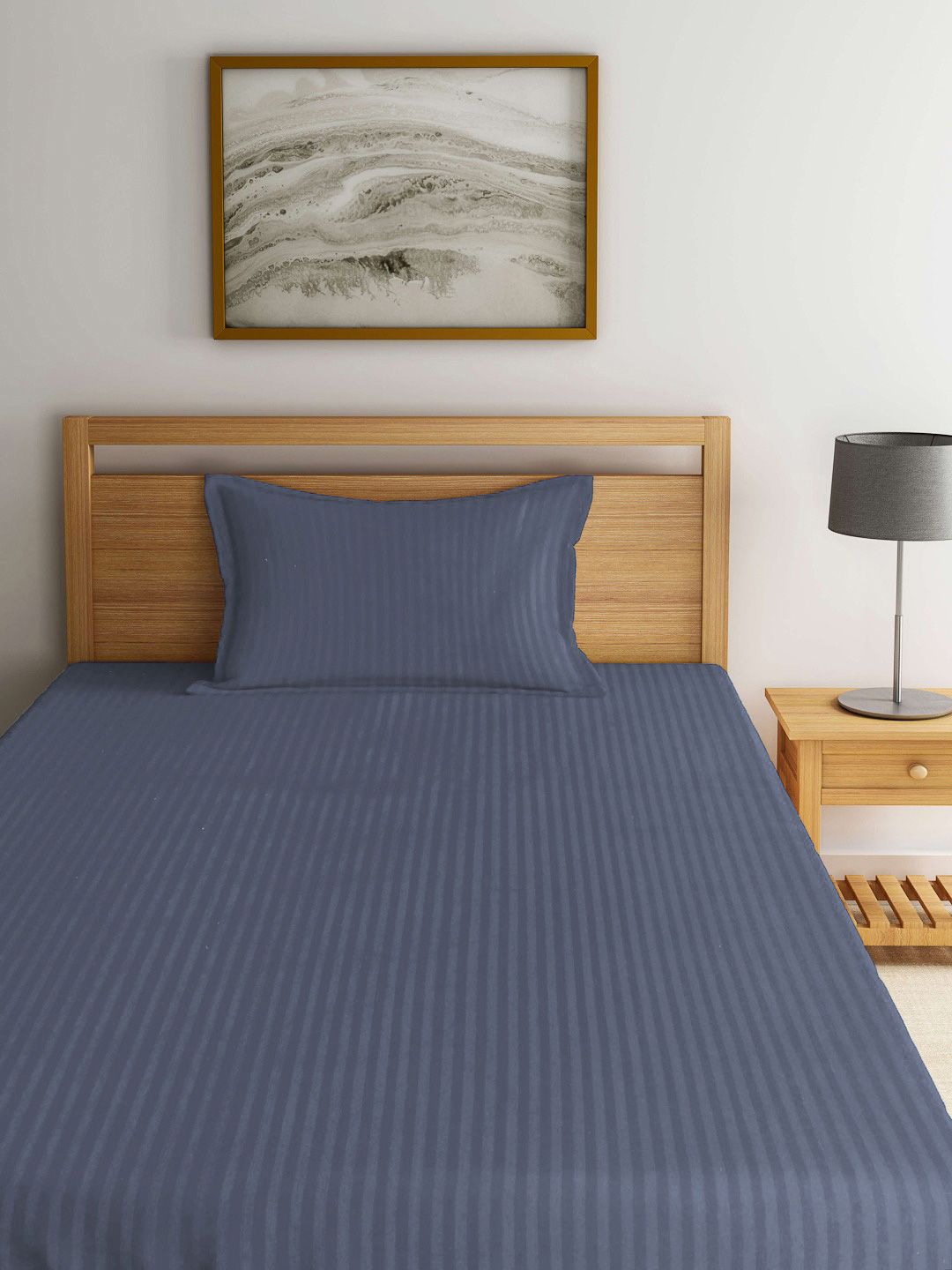 Myntra Elegant Homes Berjalur Kelabu Set Cadar Bujang 300 TC 2.25 m x 1.5 m