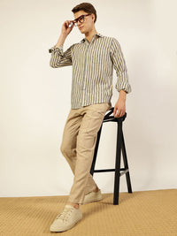 Thomas Scott Men Premium Vertical Striped Linen Slim Fit Casual Shirt