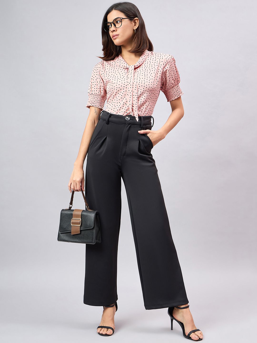 Style Quotient Women Polka Dots Printed Tie-Up Neck Top