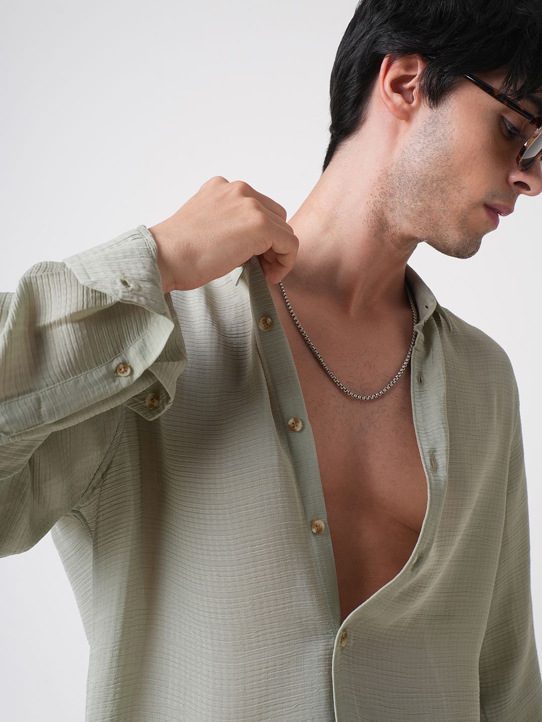 VASTRADO Men Classic Spread Collar Textured Slim Fit Casual Shirt