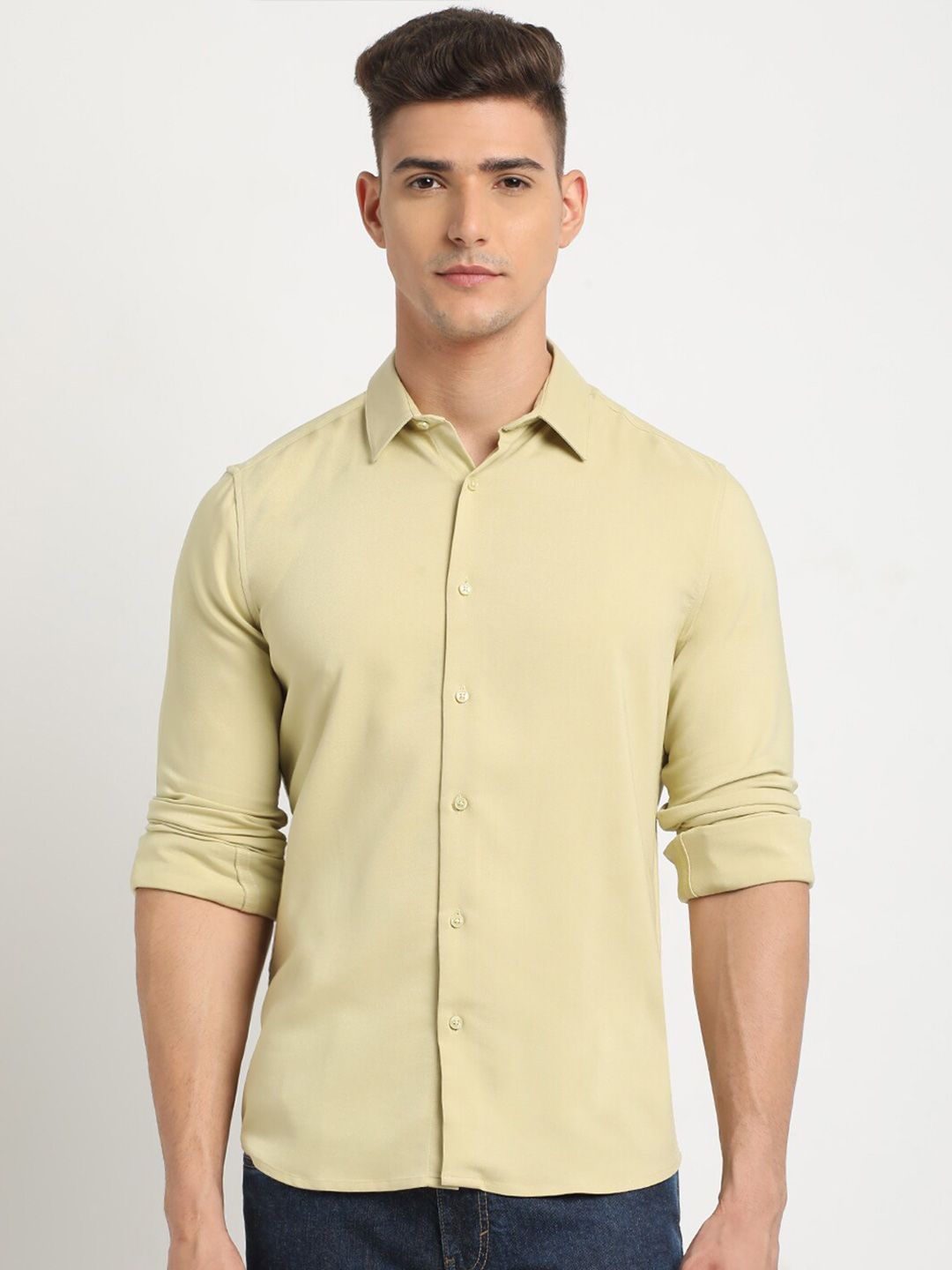 THE BEAR HOUSE Spread Collar Long Sleeves Slim Fit Casual Shirt