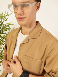 Thomas Scott Men Premium Cuban Collar Textured Cotton Oversized Casual Shirt