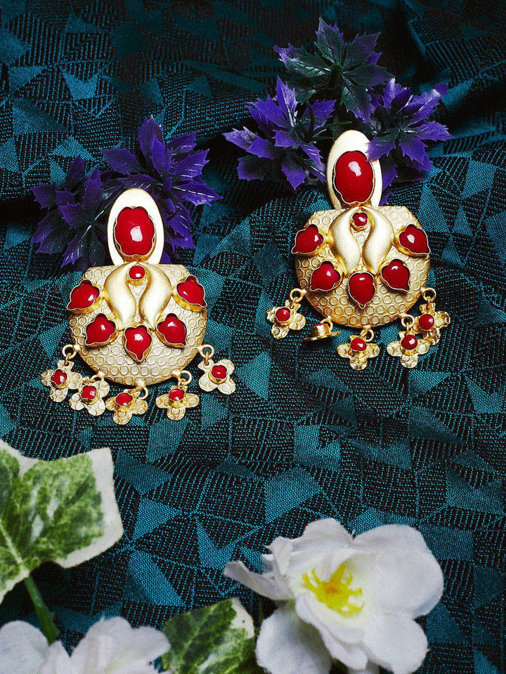 Anting-anting Jatuh Kontemporari Anouk Maroon Saduran Batu Bertampal Emas