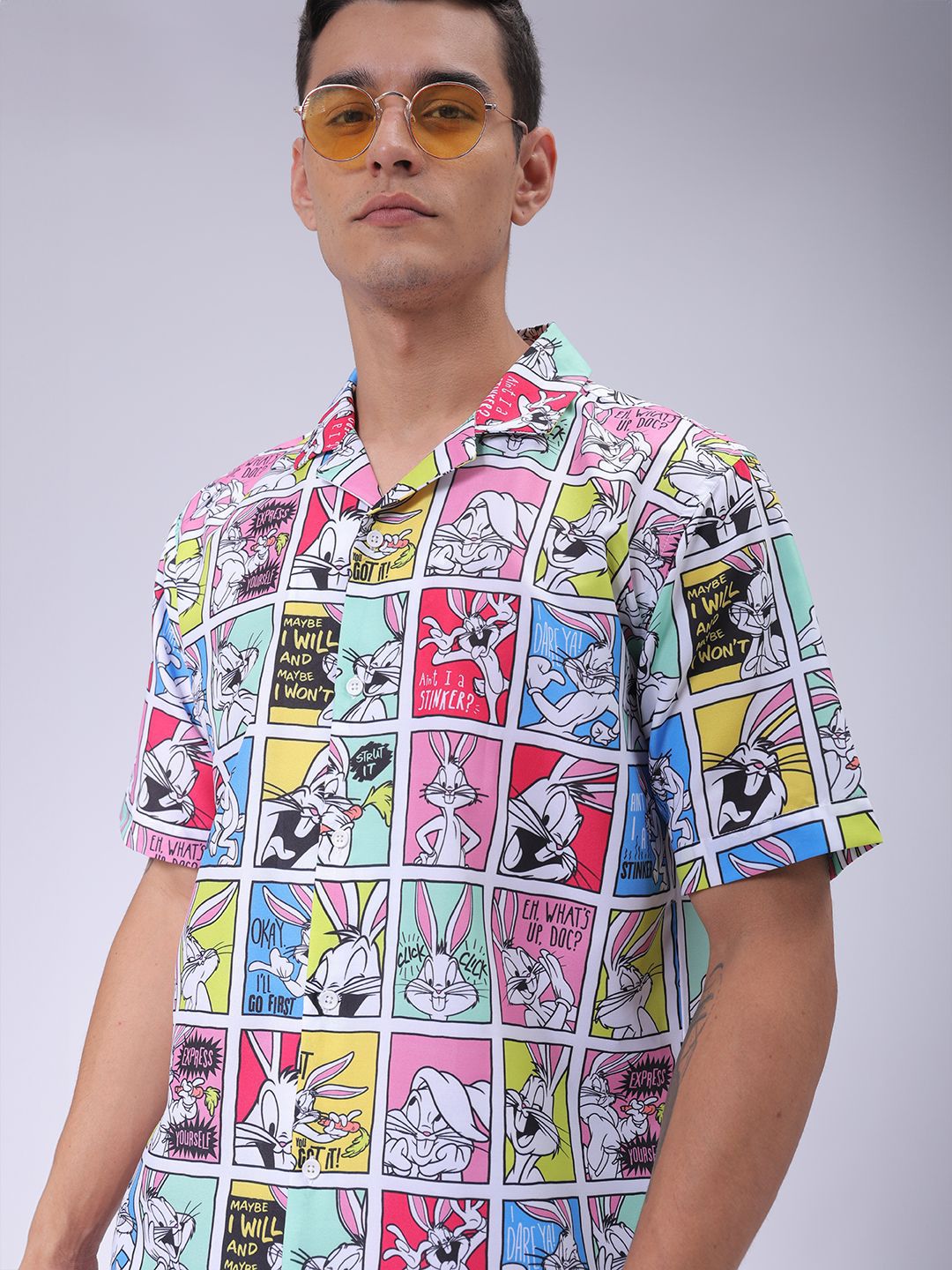 The Indian Garage Co Men Cuban Collar Graphic Printed Loose Fit Resortwear Shirt