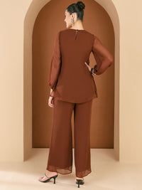 Antheaa Embellished Round Neck Top & Trousers Co-Ords
