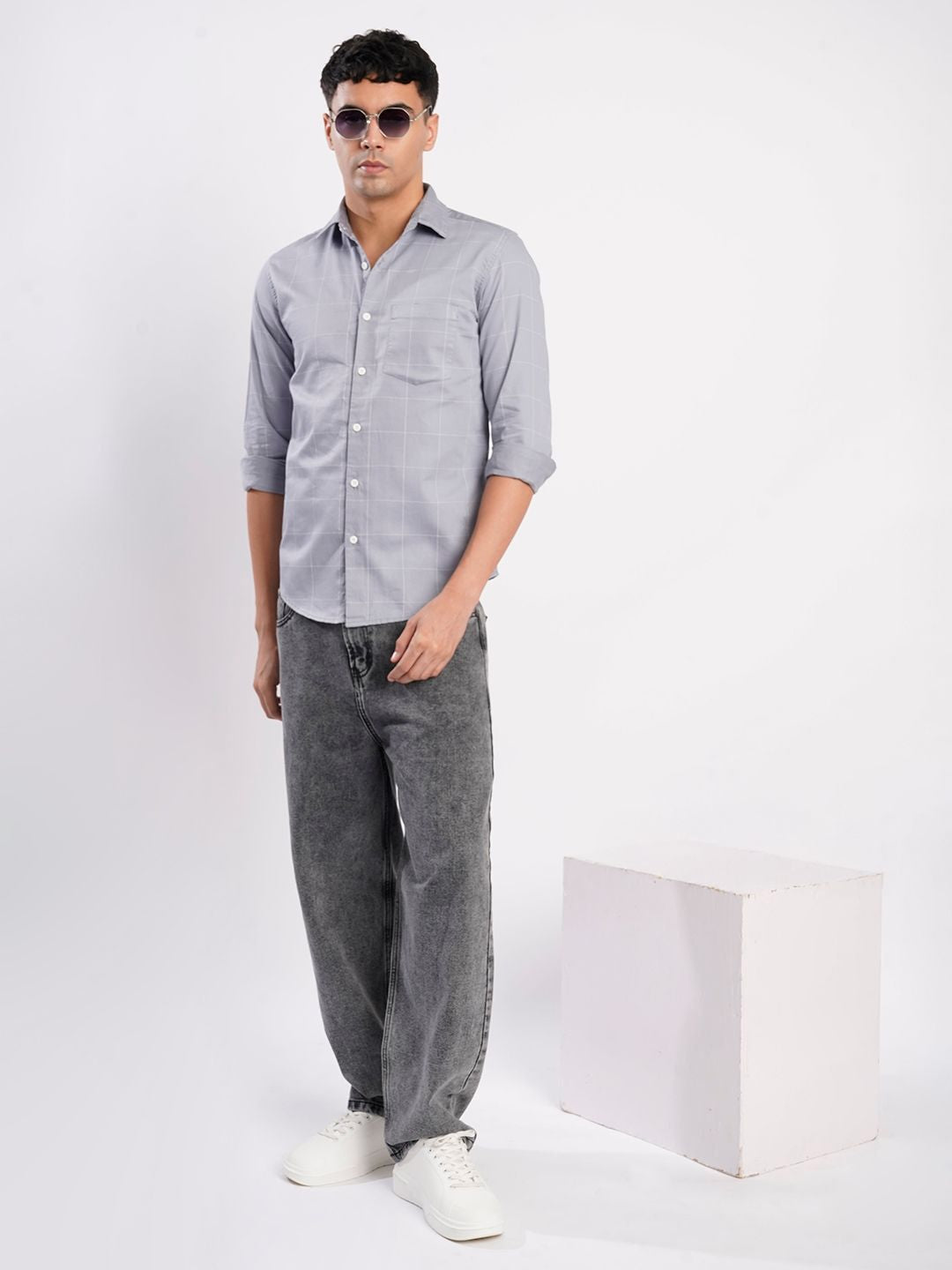 Bene Kleed Checked Spread Collar Pure Cotton Shirt