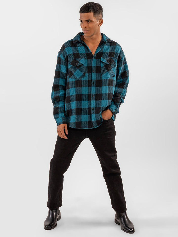 Eszett Checked Spread Collar Flap Poket Baju Bersaiz Besar