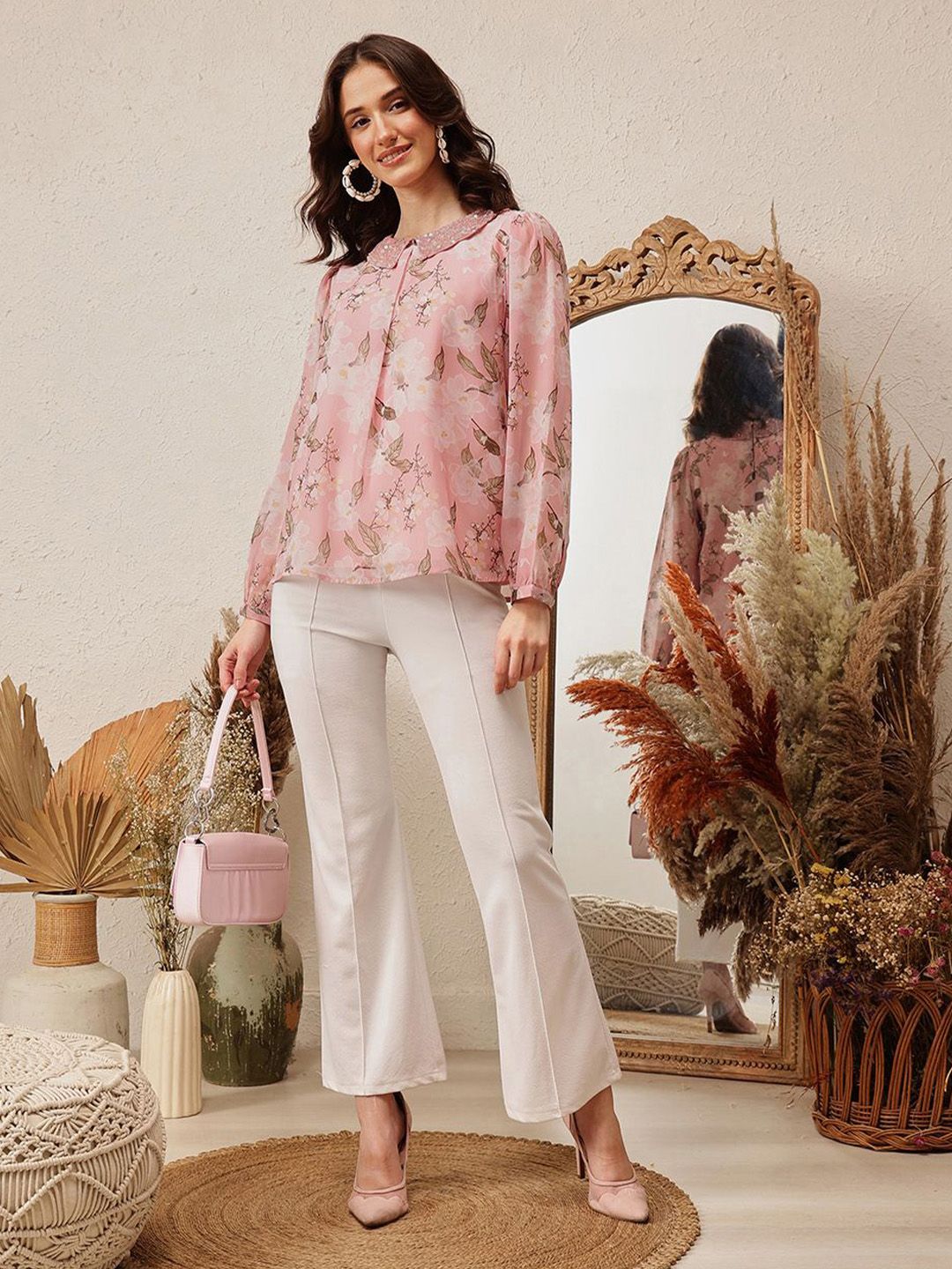 Quiero Women Floral Dicetak Peter Pan Collar atas