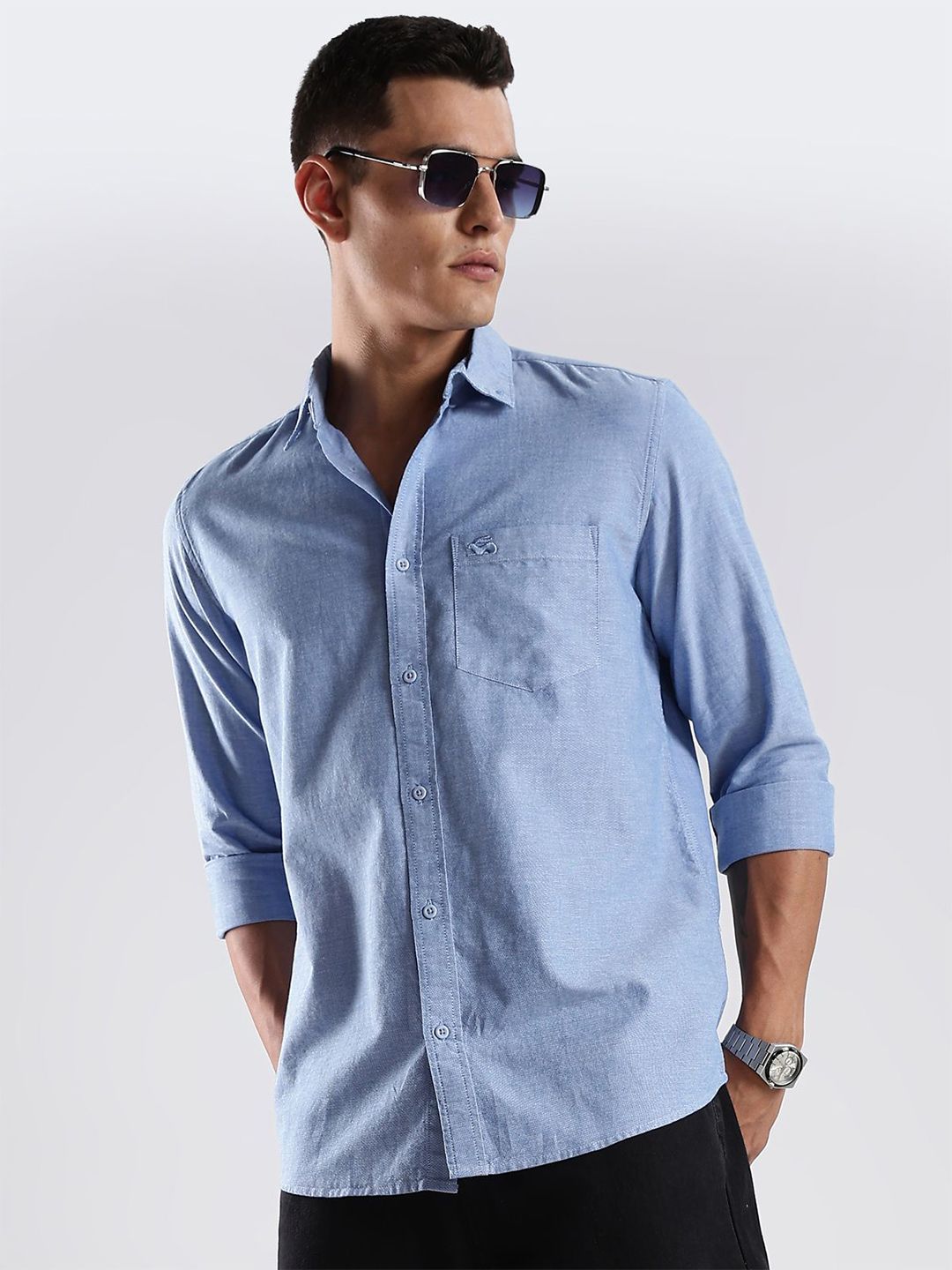 ADRO Men Standard Fit Solid Button-Down Collar Cotton Casual Shirt