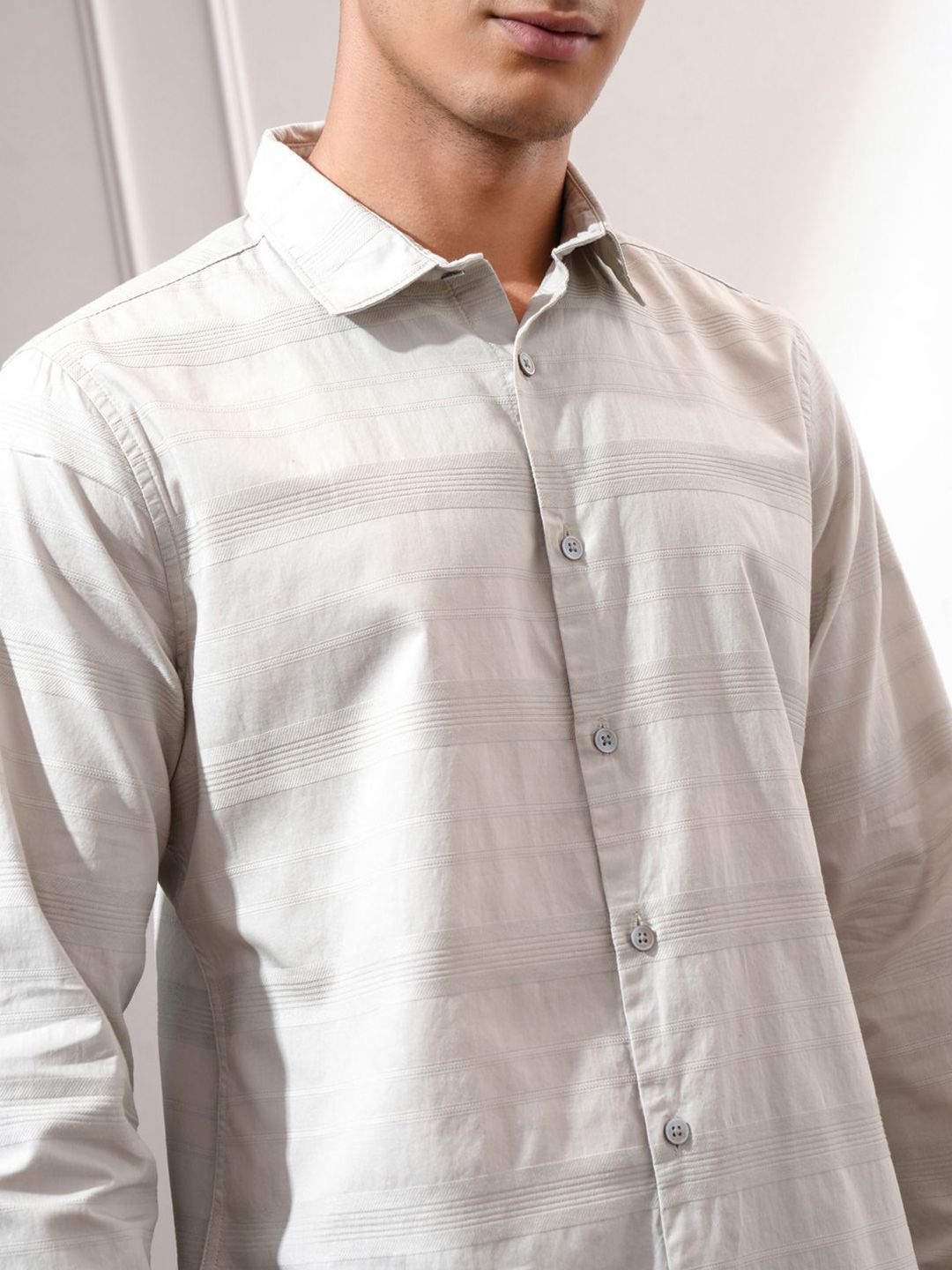 Highlander Men Dobby Textured Striped Casual Shirt