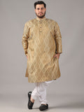 SOJANYA PLUS Size Ethnic Motifs Woven Design Band Collar Jacquard Silk Straight Kurta