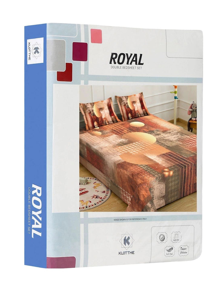 KLOTTHE Brown Geometric Flat 400 TC 7D Bedsheet with 2 Pillow Covers