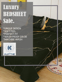 KLOTTHE Black Abstract Printed Fitted 300 TC King Fine Bedsheet With 2 Pillow Cover