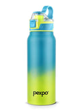 Pexpo Blue & Yellow Colourblocked Stainless Steel Double Wall Vacuum Water Bottle-740 ml
